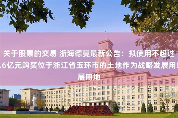 关于股票的交易 浙海德曼最新公告：拟使用不超过2.6亿元购买位于浙江省玉环市的土地作为战略发展用地