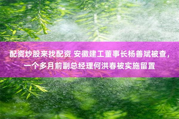 配资炒股来找配资 安徽建工董事长杨善斌被查，一个多月前副总经理何洪春被实施留置